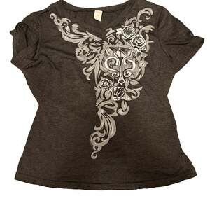 Romwe Cyber Y2K Gothic Floral Graphic Tee